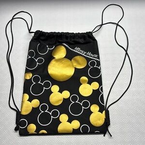 Disney Mickey Mouse Draw String Back Pack - Black Gold and Silver Unisex
